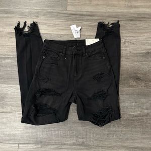 American Eagle Black Distressed Mom Jean Size 0 NWT